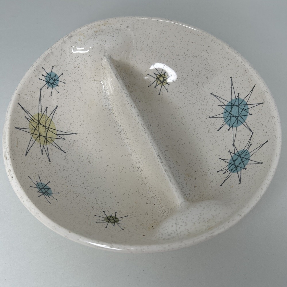 Franciscan Atomic Starburst ☆ MCM ☆ 8 3/8" Round Divided Vegetable Bowl